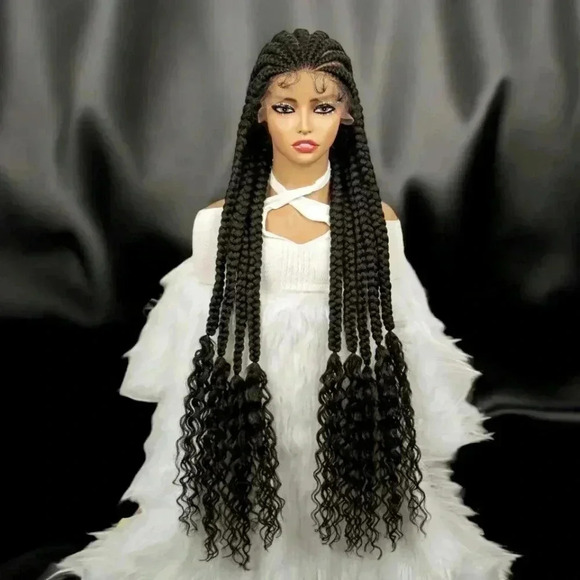 28" Braided full lace wig,  Ghana Weave, long tick Braids, Natural Baby Hair, - Picture 3 of 15